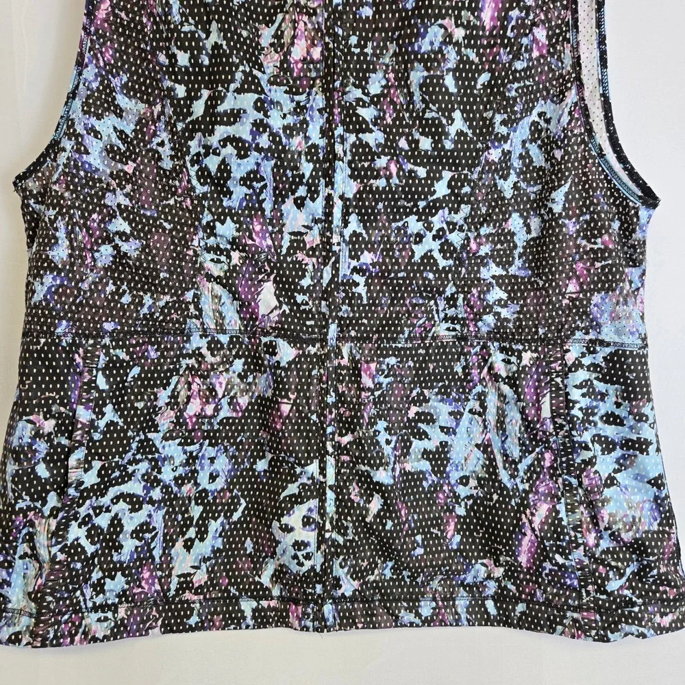 Lululemon Pack It Vest Floral Sport Tranquil Blue Multi Stow Away Hood Size 8